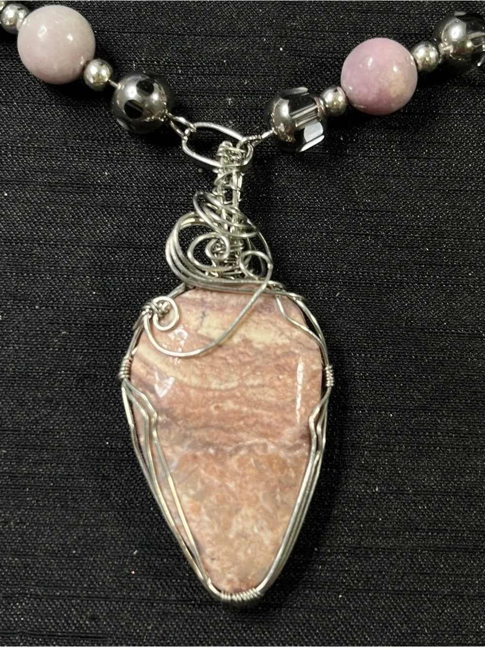 Elegant morganite Stone Pendant Necklace Kunzite Beaded Necklace 18” cabochon